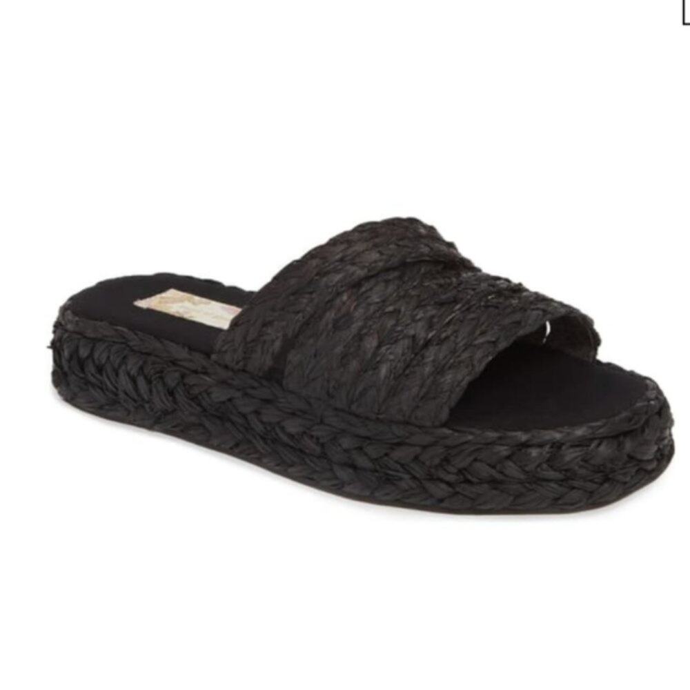 NEW BAND OF GYPSIES Black Platform Raffia Sandals